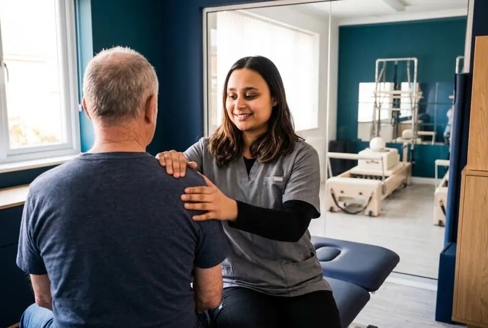 A physiotherapist assessing a patient at The Hub Glasgow