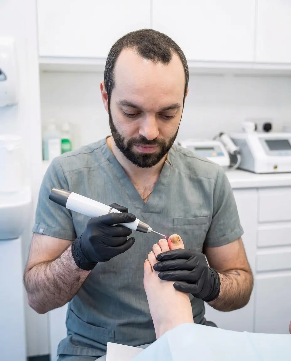 Ollie providing medical laser treatment during a podiatry appointment at The Hub Glasgow