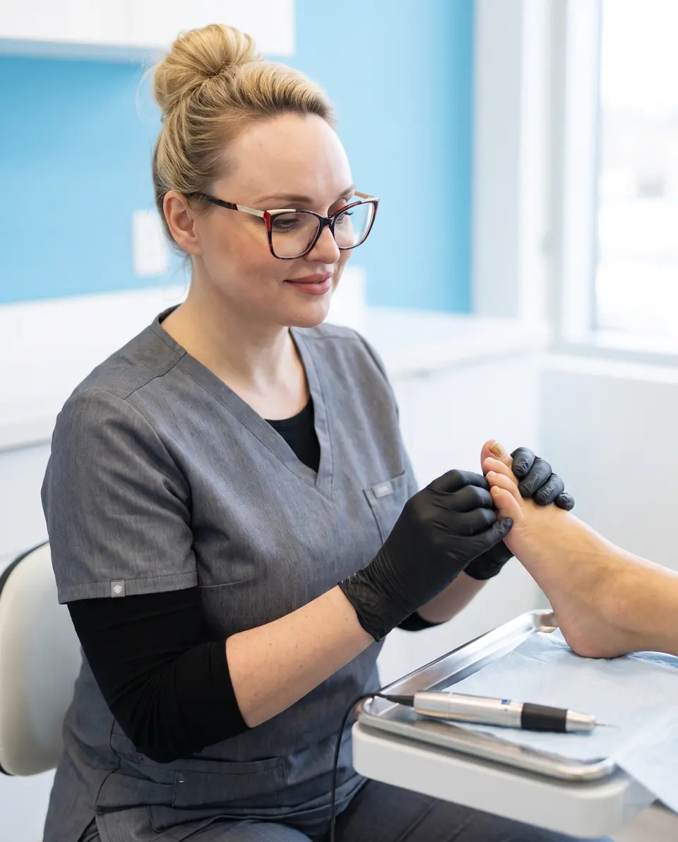 Sarah-Jane Walls carrying out a podiatry assessment at The Hub Glasgow