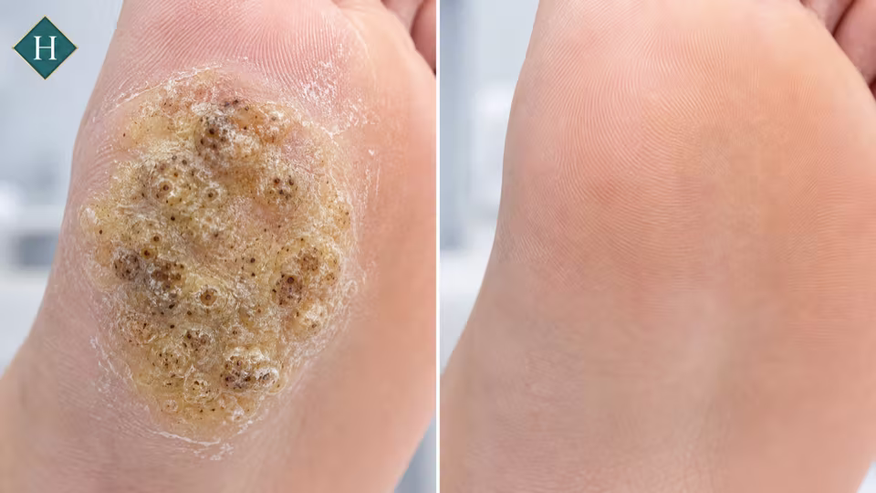 Example before and after image following verruca care at The Hub Glasgow